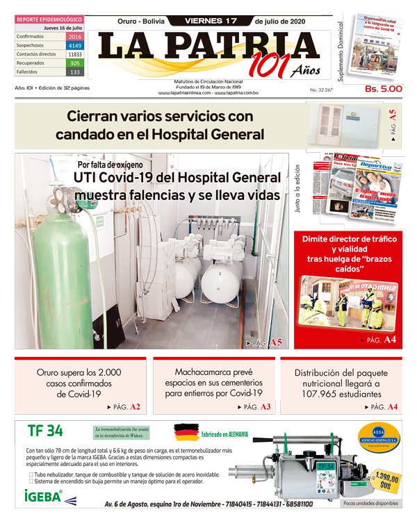 Edición PDF La Patria del 17 de julio de 2020