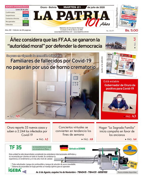 Edición PDF La Patria del 21 de julio de 2020