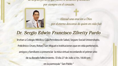 Invitación a misa por Dr. Sergio Edwin Francisco Zilvetty Pardo