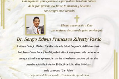 Invitación a misa por Dr. Sergio Edwin Francisco Zilvetty Pardo