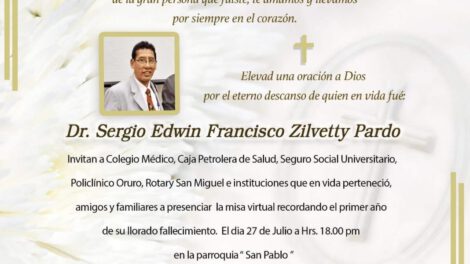 Invitación a misa por Dr. Sergio Edwin Francisco Zilvetty Pardo