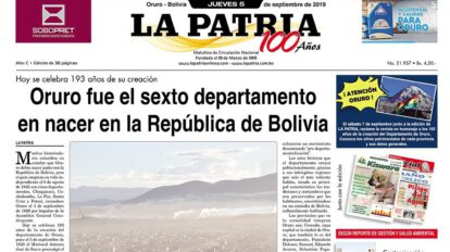 Portadas impresas del periódico La Patria del 05 de septiembre de 2019