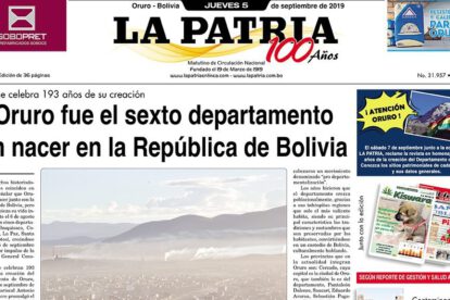 Portadas impresas del periódico La Patria del 05 de septiembre de 2019