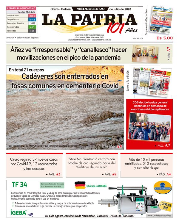 Edición PDF La Patria del 29 de julio de 2020