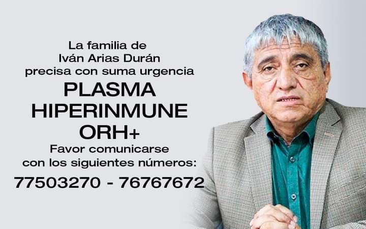 plasma hiperinmune para ministro Iván Arias