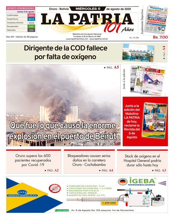 Edición PDF La Patria del 5 de agosto de 2020