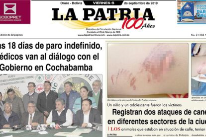 Portadas impresas del periódico La Patria del 06 de septiembre de 2019