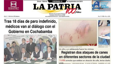 Portadas impresas del periódico La Patria del 06 de septiembre de 2019