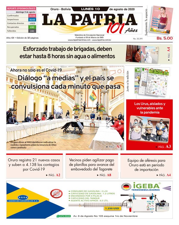 Edición PDF La Patria del 10 de agosto de 2020