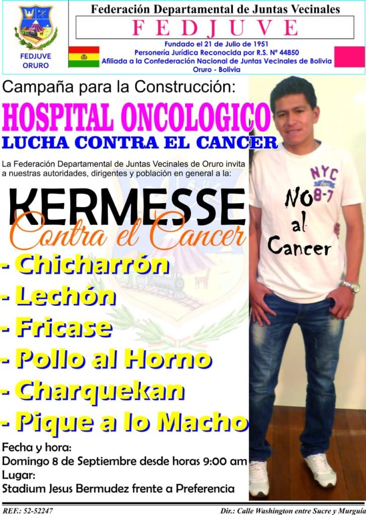 Kermesse para centro oncológico promovida por Fedjuve en Oruro