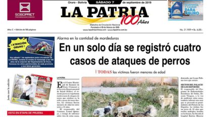 Portadas impresas del periódico La Patria del 07 de septiembre de 2019