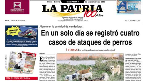 Portadas impresas del periódico La Patria del 07 de septiembre de 2019