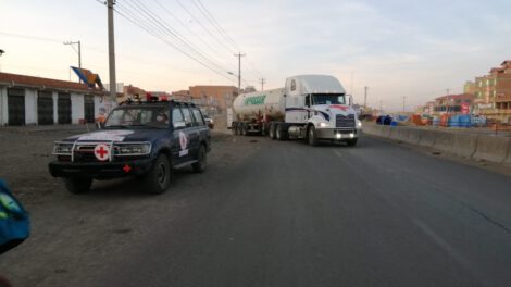 Llegada de la Caravana por la Vida con oxígeno medicinal a El Alto