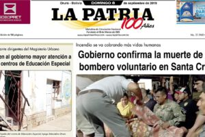 Portadas del periódico LA PATRIA del domingo 08 de septiembre de 2019
