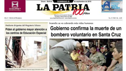 Portadas del periódico LA PATRIA del domingo 08 de septiembre de 2019