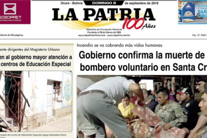 Portadas del periódico LA PATRIA del domingo 08 de septiembre de 2019