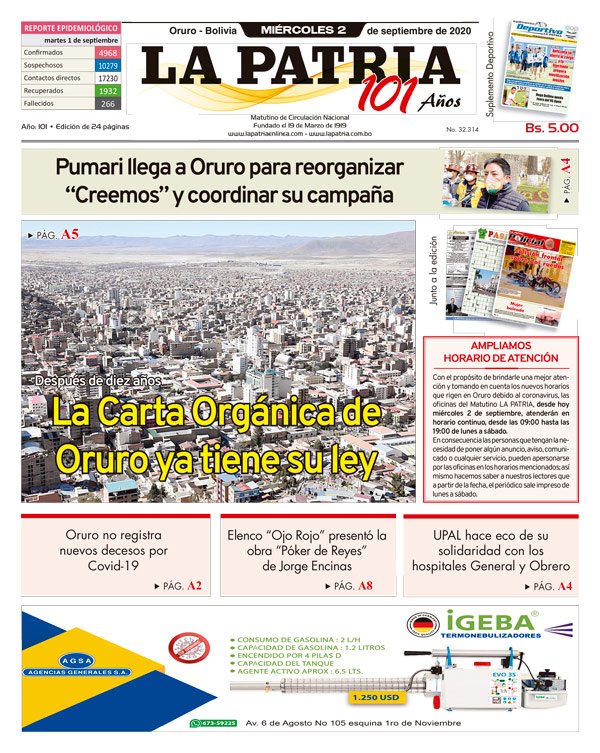 Edición PDF La Patria del 2 de septiembre de 2020