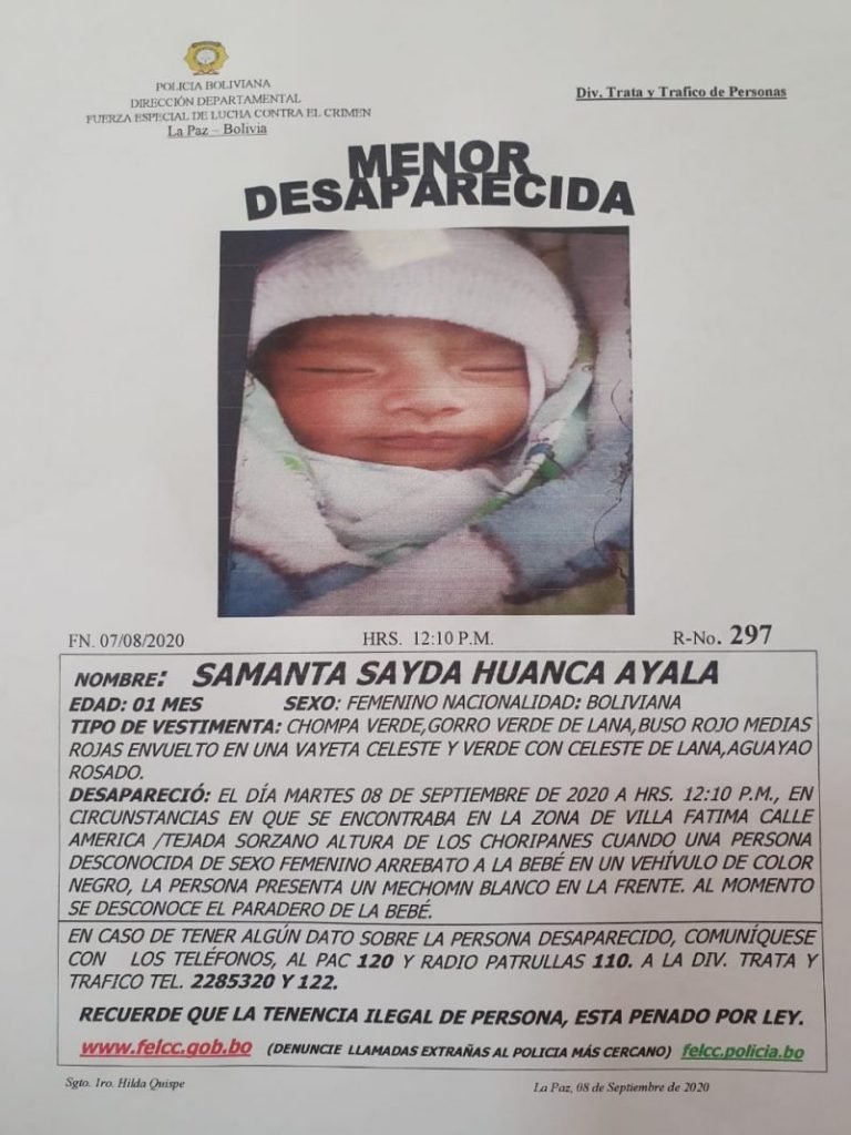 Bebé raptada en La Paz