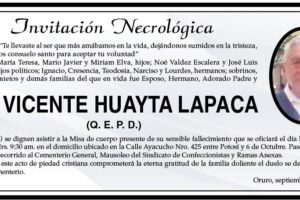Invitación Necrológica Vicente Huayta Lapaca