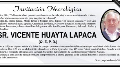 Invitación Necrológica Vicente Huayta Lapaca