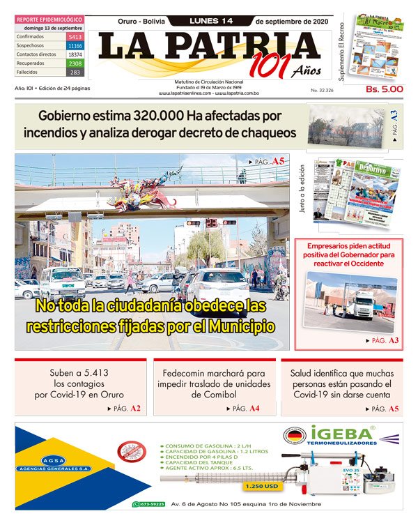 Edición PDF La Patria del 14 de septiembre de 2020