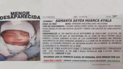 Afiche de búsqueda de la bebé Samanta