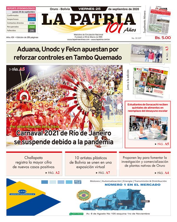 Edición impresa La Patria del 25 de Septiembre de 2020