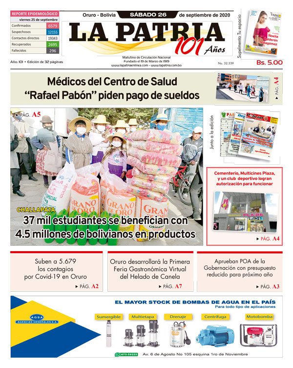 Edición impresa La Patria del 26 de Septiembre de 2020