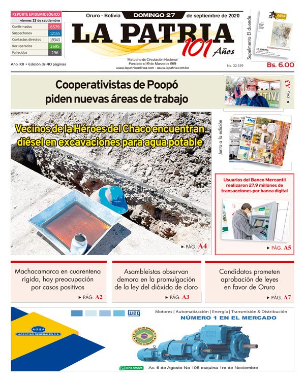 Edición impresa La Patria del 27 de Septiembre de 2020