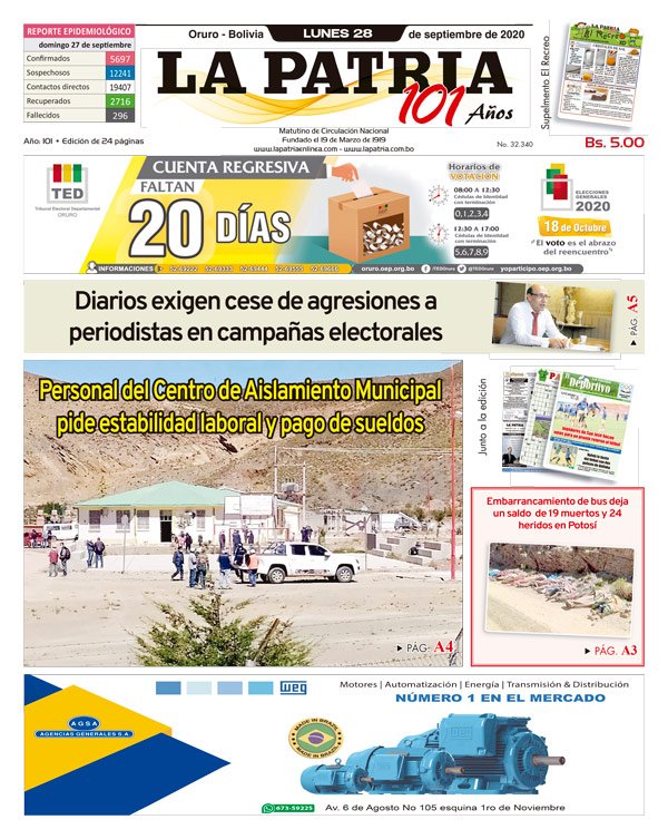 Edición impresa La Patria del 28 de Septiembre de 2020