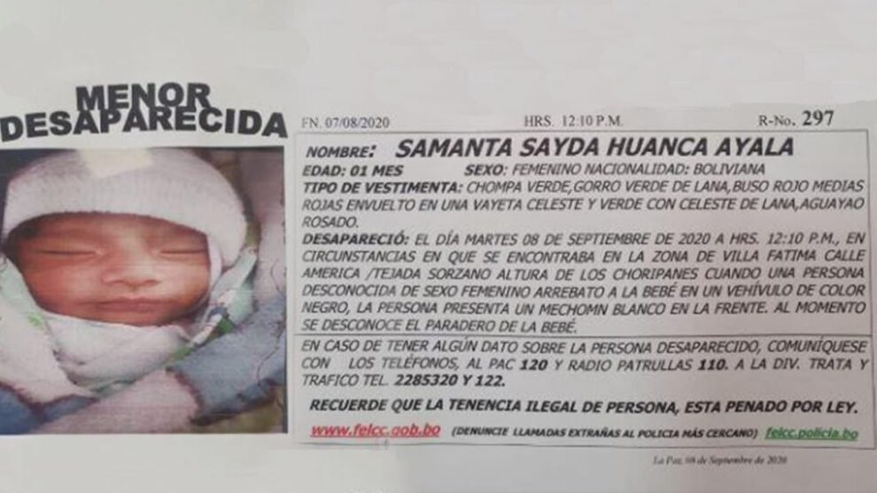 Afiche de búsqueda de la bebé Samanta