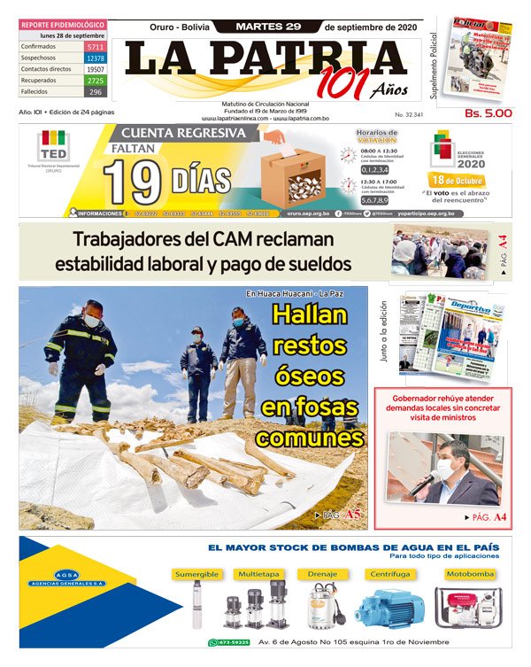 Edición impresa La Patria del 29 de Septiembre de 2020