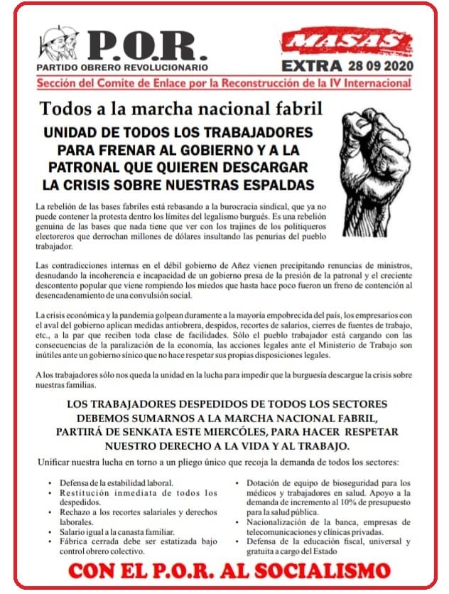 Marcha Fabril Nacional convocada por el Partido Obrero Revolucionario
