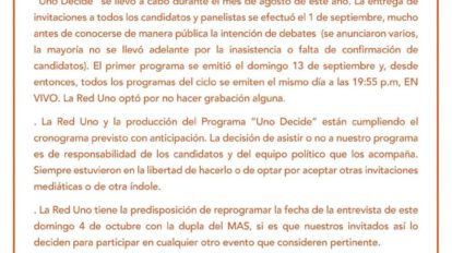 Red Uno reprogramar entrevista MAS