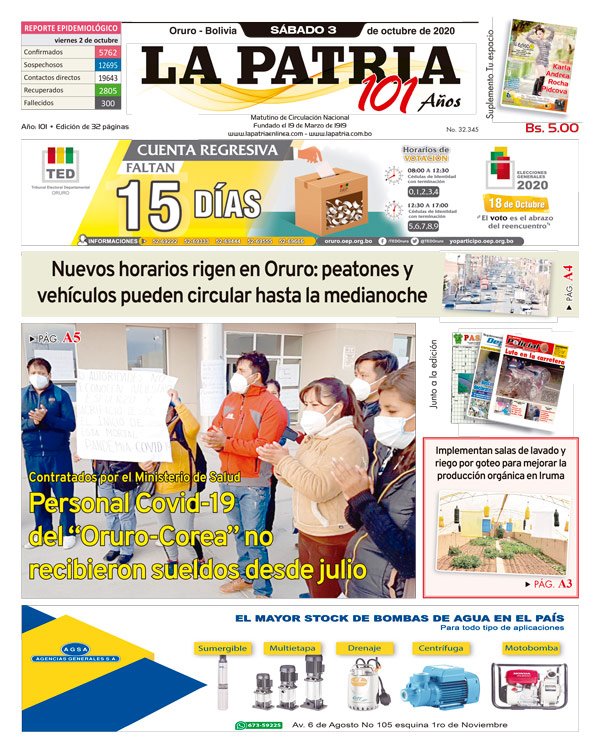 Edición impresa La Patria del 03 de Octubre de 2020