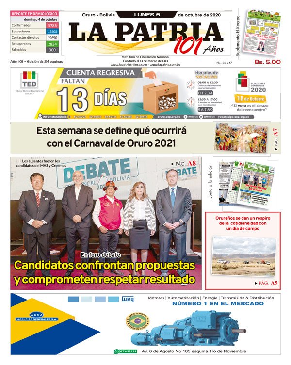 Edición impresa La Patria del 05 de Octubre de 2020