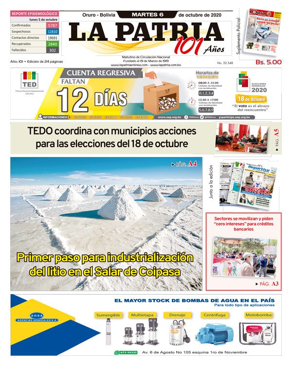 Edición impresa La Patria del Martes 06 de Octubre de 2020