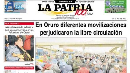Portadas impresas del viernes 13 de septiembre de 2019