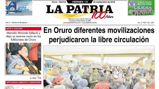 Portadas impresas del viernes 13 de septiembre de 2019