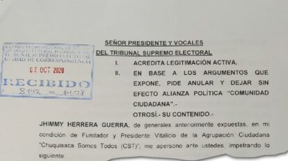 Anulación de la alianza Comunidad Ciudadana solicitada por Jhimmy Herrera