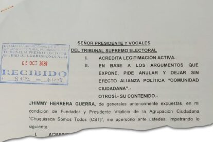 Anulación de la alianza Comunidad Ciudadana solicitada por Jhimmy Herrera