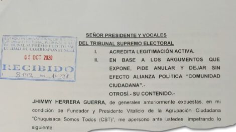 Anulación de la alianza Comunidad Ciudadana solicitada por Jhimmy Herrera