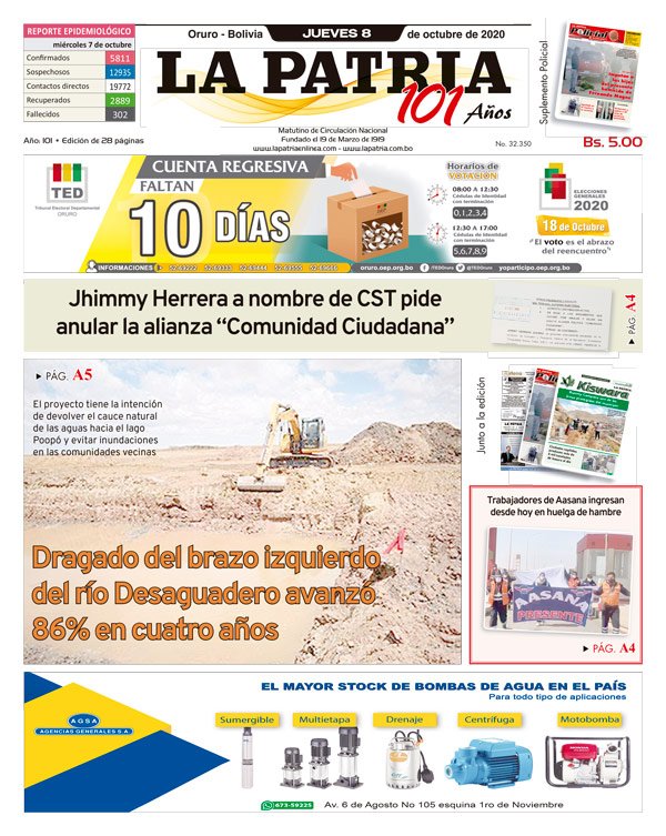 Edición impresa La Patria del 08 de octubre de 2020