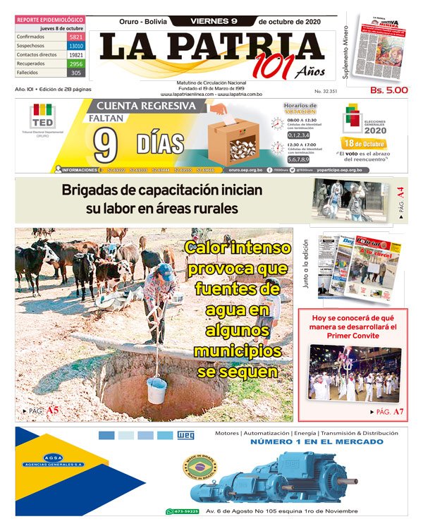 Edición impresa La Patria del 09 de octubre de 2020