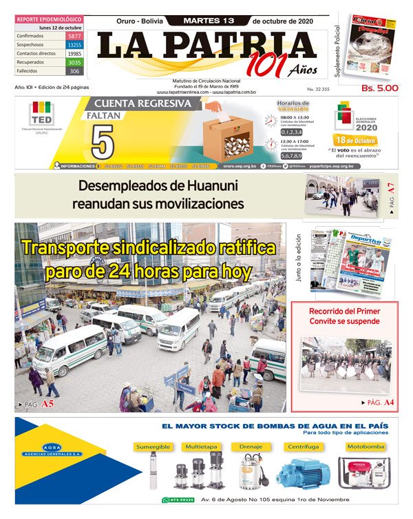 Edición impresa La Patria del Martes 13 de octubre de 2020