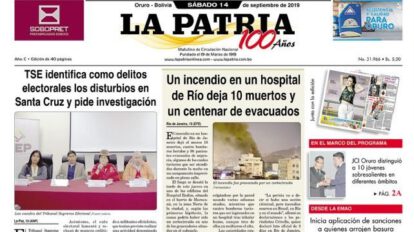 Portadas impresas del sábado 14 de septiembre de 2019