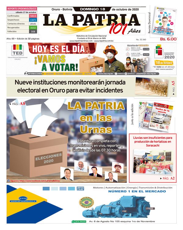 Edición impresa La Patria del 18 de octubre de 2020