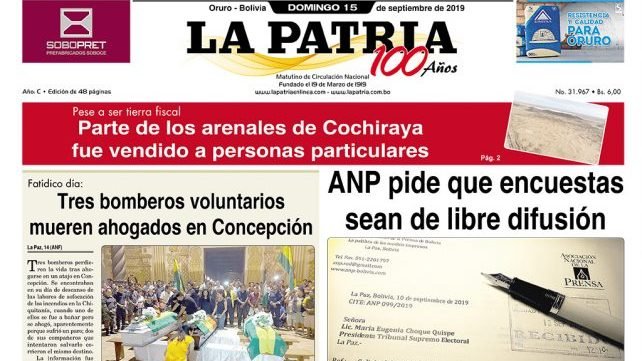 Portadas impresas del domingo 15 de septiembre de 2019