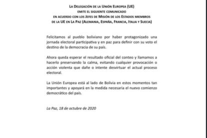 Unión Europea felicita al pueblo boliviano