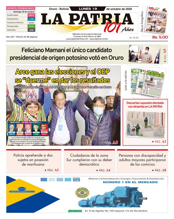Edición impresa La Patria del 19 de octubre de 2020